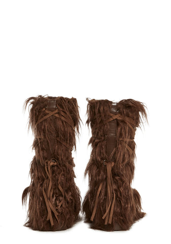 Warp Faux Fur Boots - Brown