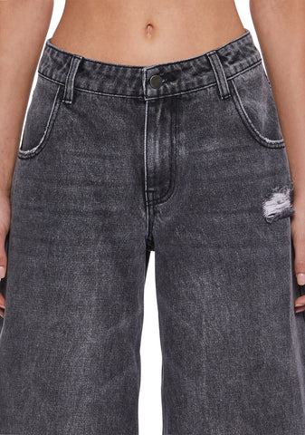 Sinful Attitude Wide Leg Jeans - Dark Grey