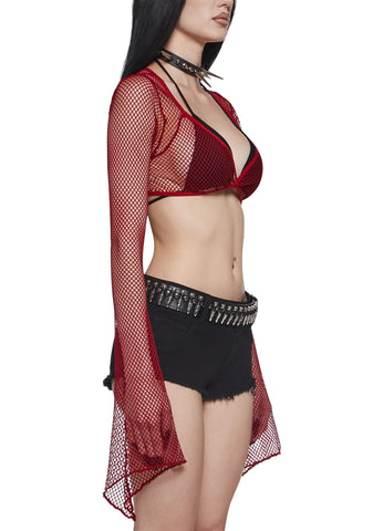 Cryptic Glamour Fishnet Shrug - Red