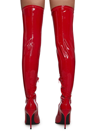 Thigh High Stretch Boots - Red