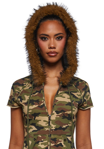 Texting U Camo Hoodie Mini Dress