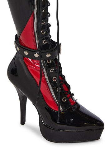 Indulge-2028 Platform Knee High Boots-Black-Red