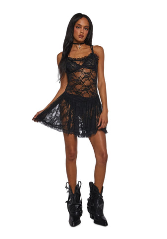 Dusty Halo Lace Mini Dress - Black
