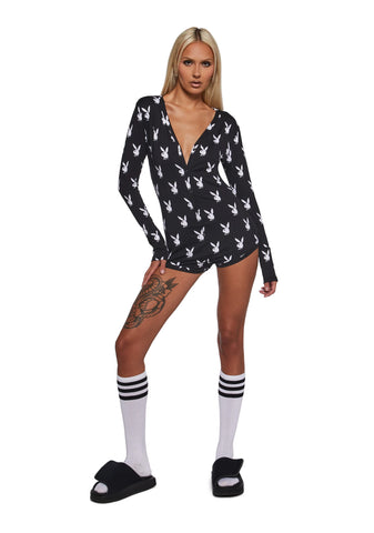 Playboy Slumber Bunny Romper - Black