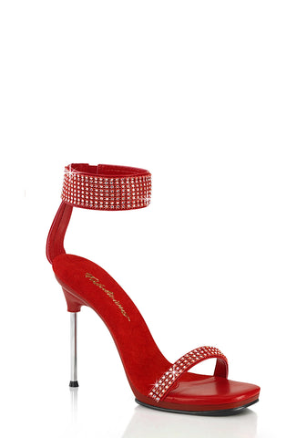 Chic-40 Platform Ankle Strap Rhinestone Sandals-Red