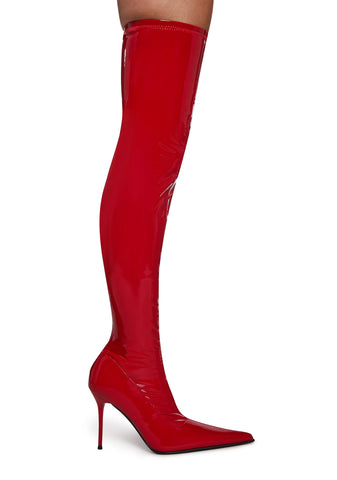 Thigh High Stretch Boots - Red