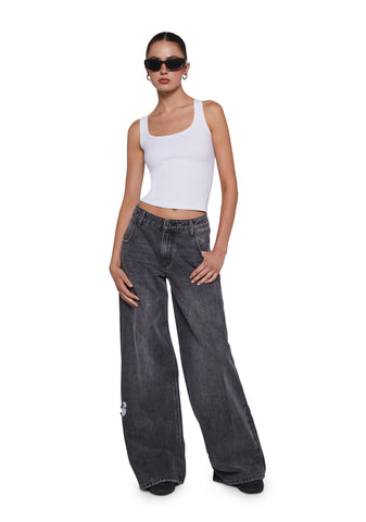Sinful Attitude Wide Leg Jeans - Dark Grey