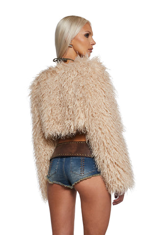 Midnight Hype Faux Fur Shrug - Beige