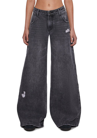 Sinful Attitude Wide Leg Jeans - Dark Grey