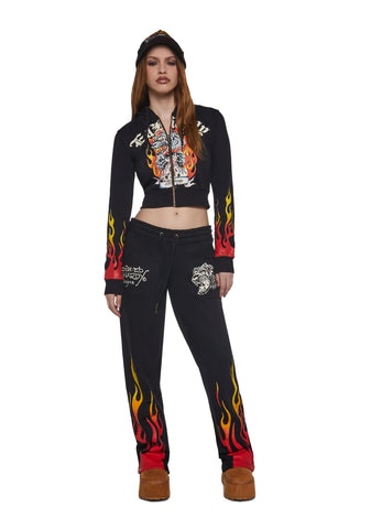 Tiger Flame Crop Zip Hoodie