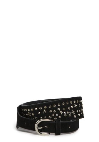 Star Stud Leather Belt - Black