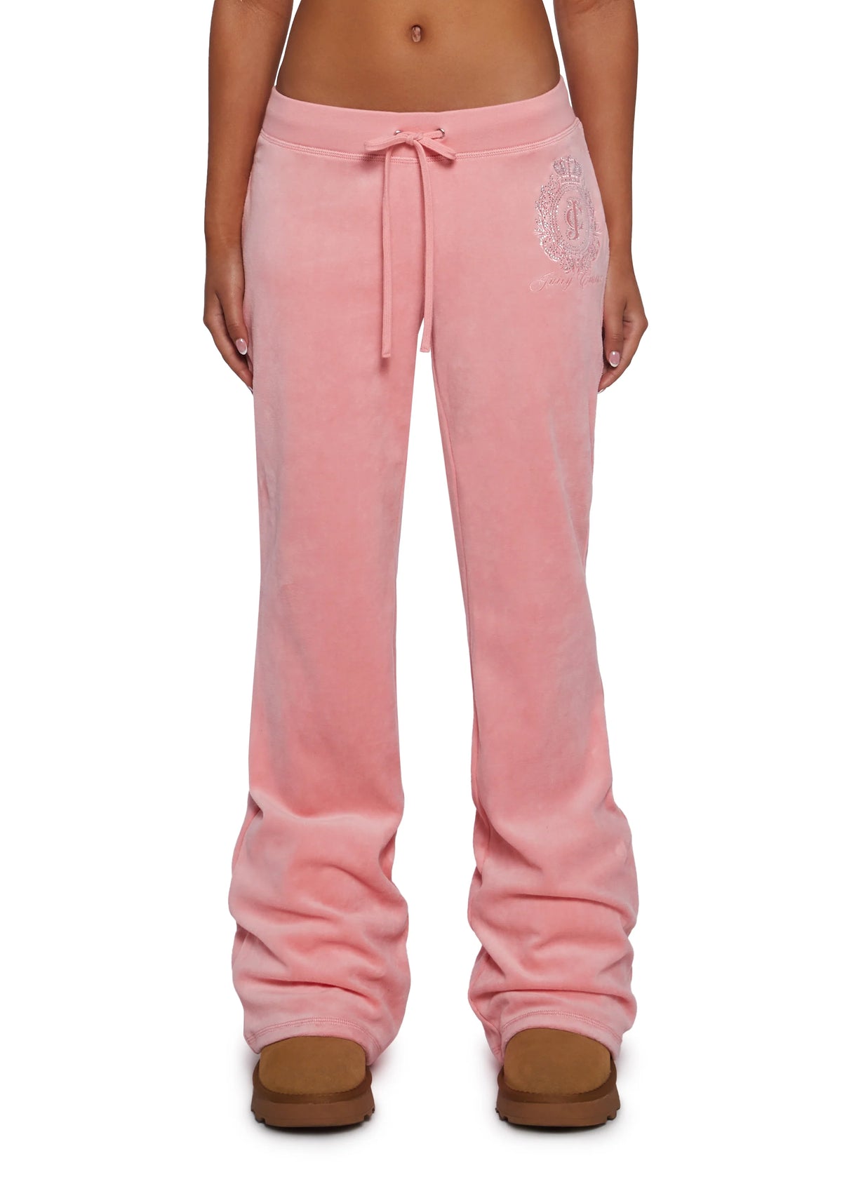 Crown Heritage Cotton Velour Track Pants - Pink