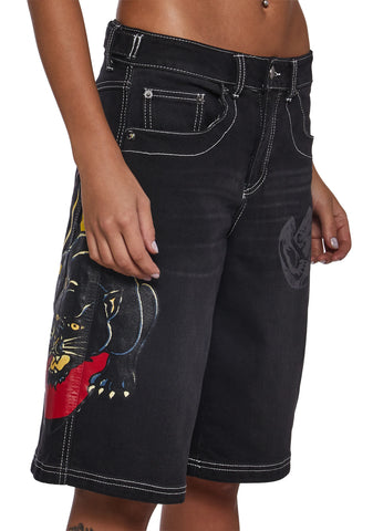 Panther Heart Denim Jorts
