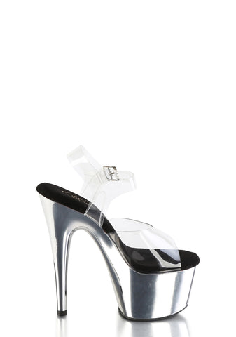 Adore-708 Platform Ankle Strap Sandals-Silver Chrome