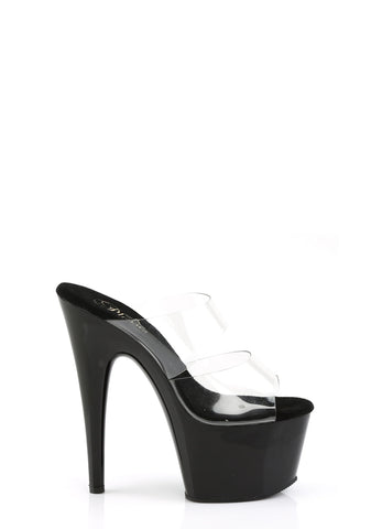 Adore-702 Platform Two-Band Straps Slides-Clear-Black
