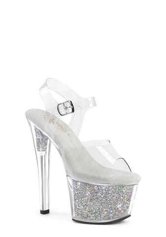 Sky-308RSI Platform Ankle Strap Sandals-Silver