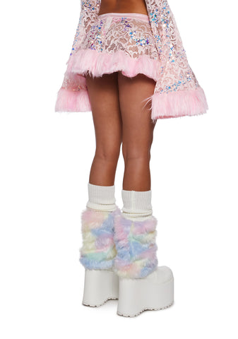 Sequin Faux Fur Trimmed Skirt - Pink