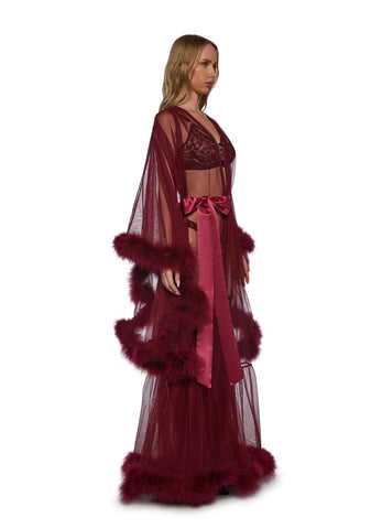 Wine Hollywood Glam Feather Robe