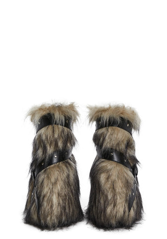 Low Wild Instincts Faux Fur Combat Boots - Off White