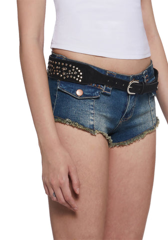 Star Stud Leather Belt - Black