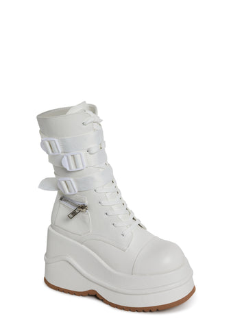Mad Hustle Wedge Platform Boots - White