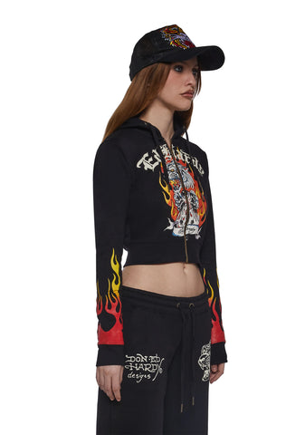 Tiger Flame Crop Zip Hoodie