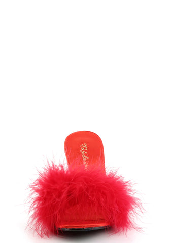 Amour-03 Marabou Slippter-Red PU