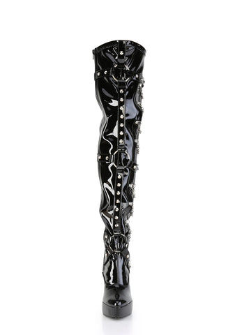 Indulge-3026 Platform Thigh High Boots-Black