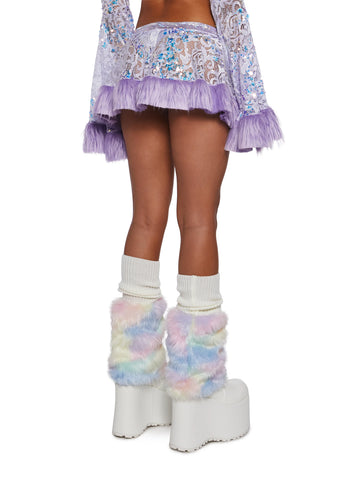 Sequin Faux Fur Trimmed Skirt - Lavender