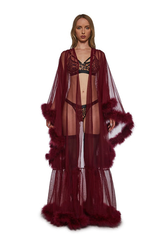 Wine Hollywood Glam Feather Robe