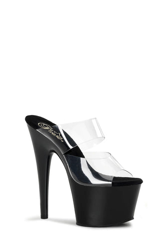Adore-702 Platform Two-Band Straps Slides-Clear-Black