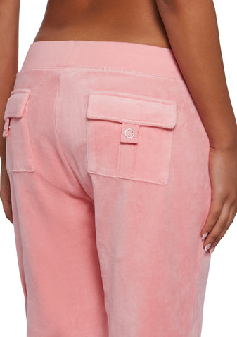 Crown Heritage Cotton Velour Track Pants - Pink