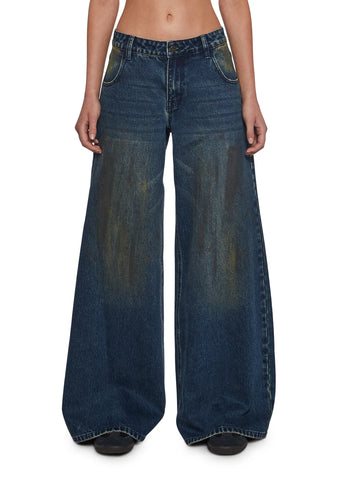 Sinful Attitude Wide Leg Jeans - Dirty Blue