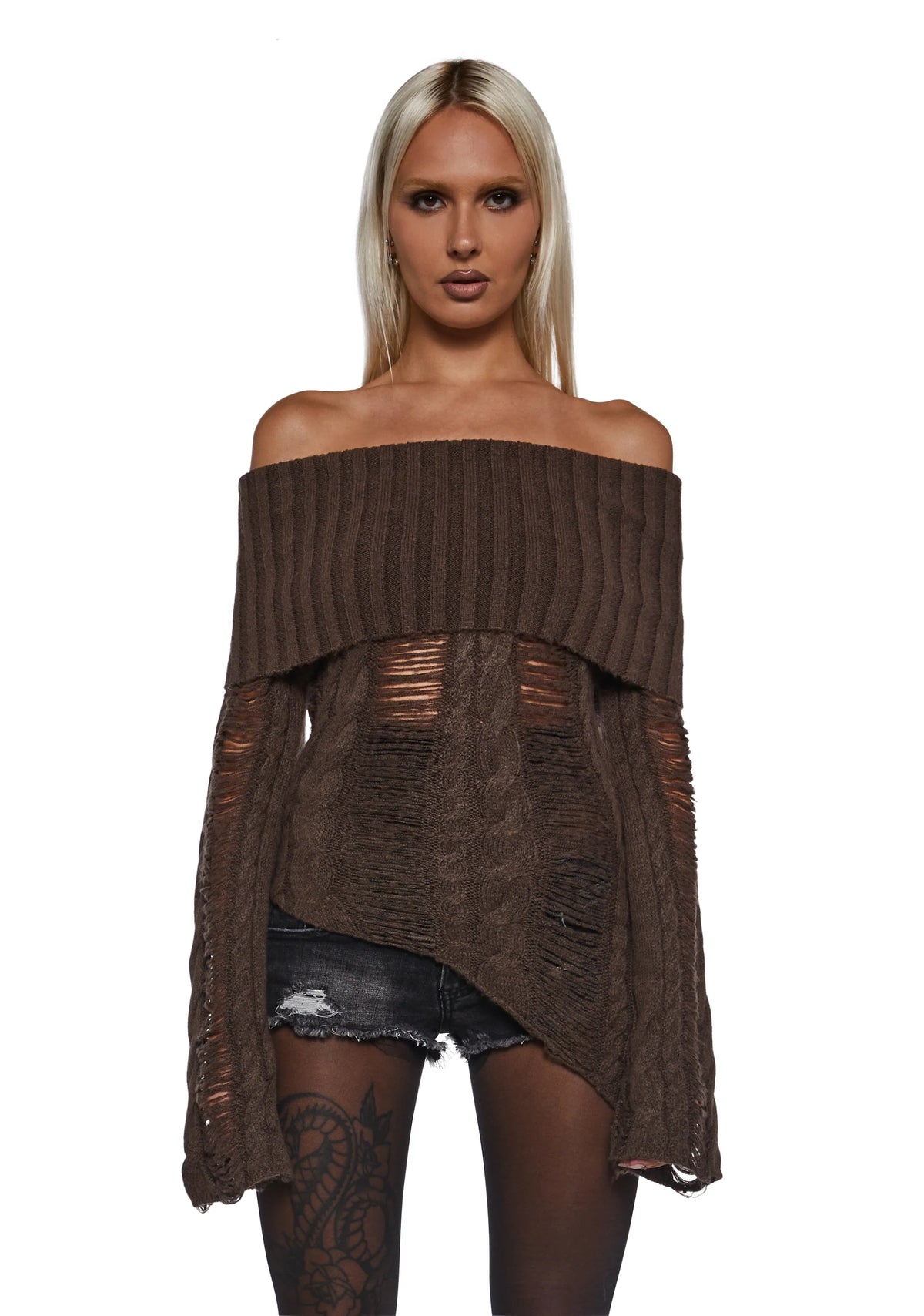 Ego Distressed Off The Shoulder Sweater