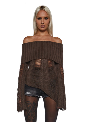 Ego Distressed Off The Shoulder Sweater