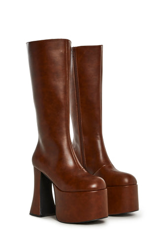 Retro Party Platform Boots - Brown
