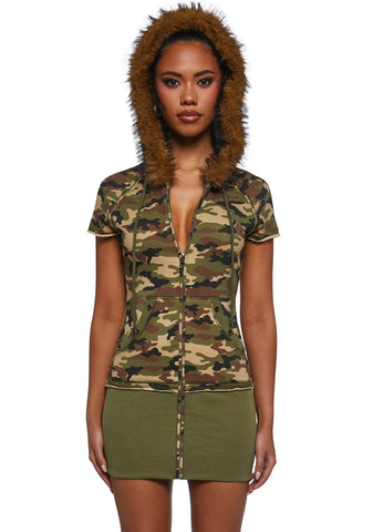 Texting U Camo Hoodie Mini Dress
