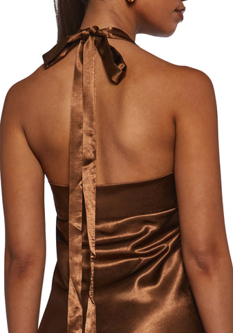 House Party Halter Dress - Brown
