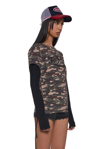Camo Twofer Long Sleeve Top