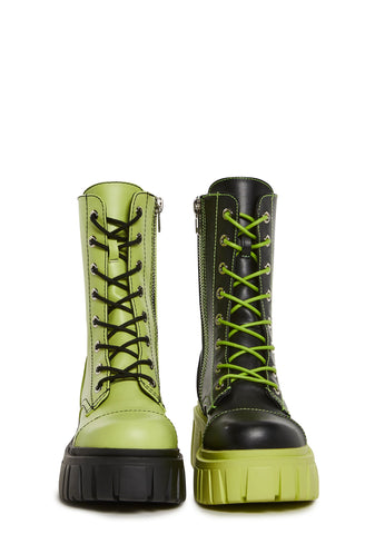 Devil Games Mismatched Combat Boots - Green