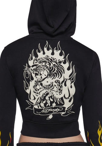Tiger Flame Crop Zip Hoodie