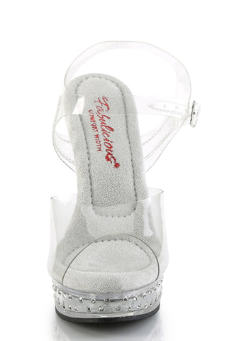 Majesty-508 Platform Ankle Strap Rhinestones Studded Sandals-Clear