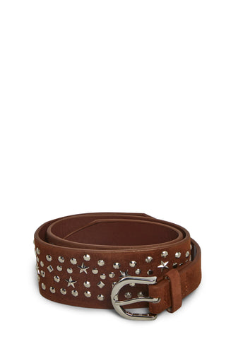 Star Stud Leather Belt - Brown
