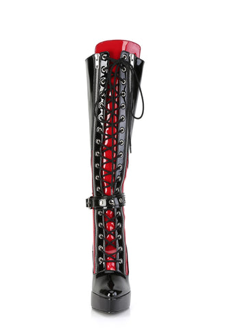 Indulge-2028 Platform Knee High Boots-Black-Red