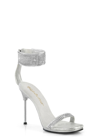 Chic-40 Platform Ankle Strap Rhinestone Sandals-Silver