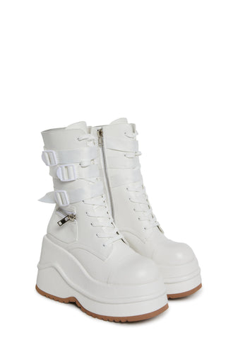 Mad Hustle Wedge Platform Boots - White