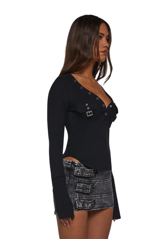 Brianna Long Sleeve Top - Black