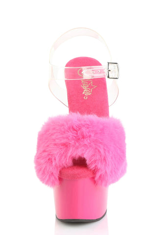 Adore-708FUR Platform Ankle Strap Sandals-Fuchsia