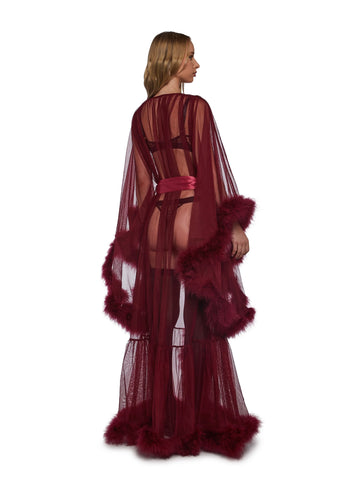 Wine Hollywood Glam Feather Robe