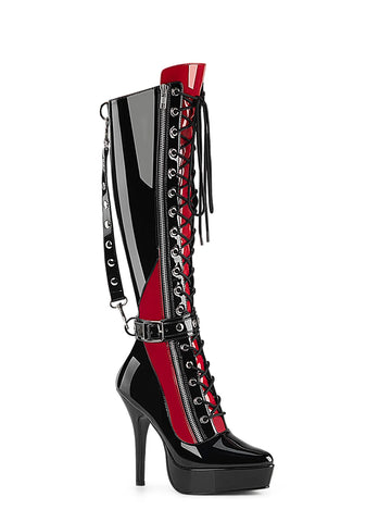 Indulge-2028 Platform Knee High Boots-Black-Red